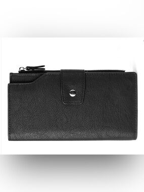 Bostanten Black Leather Wallet Clutch - Classic Zip & Snap